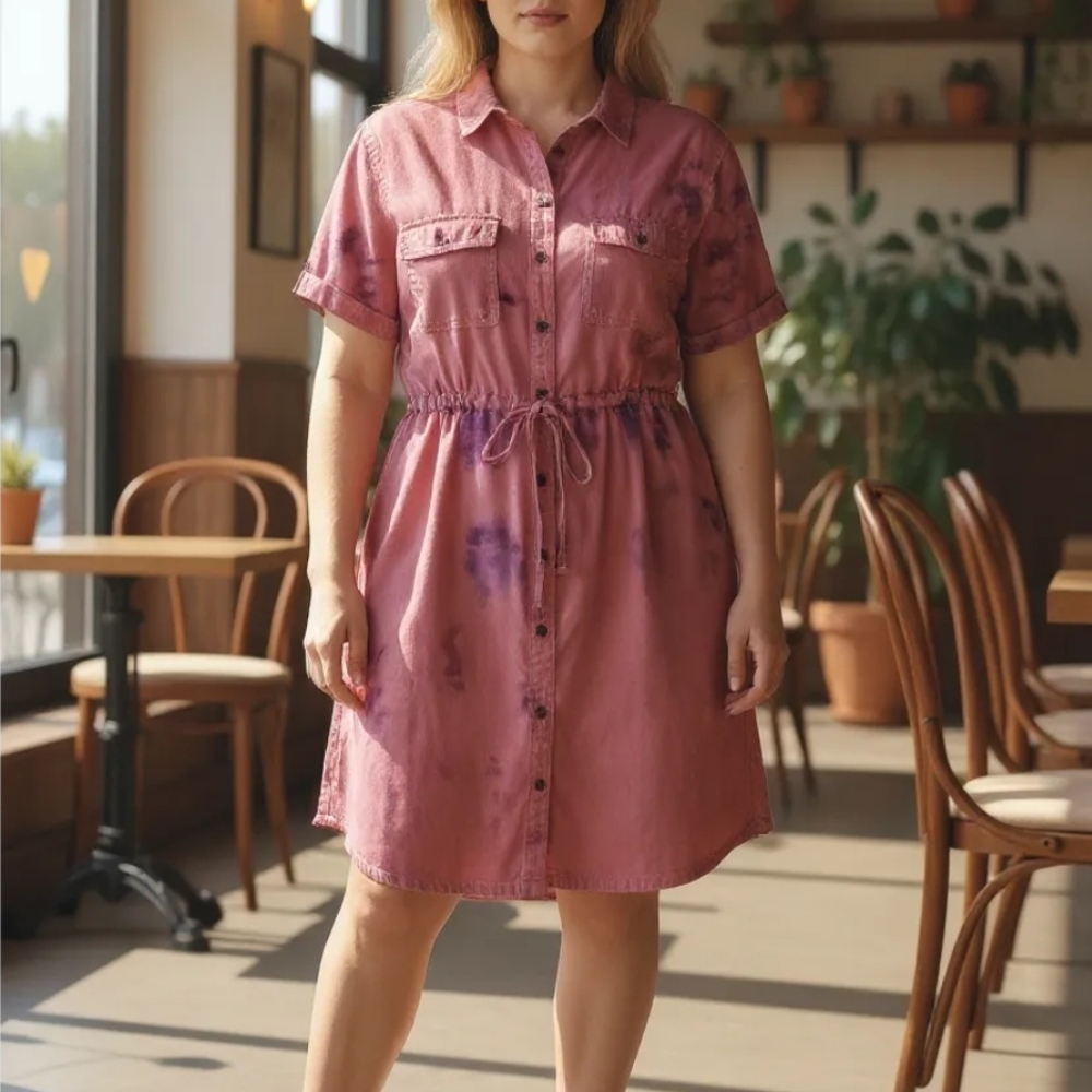 Pink Tie-Dye Shirt Dress